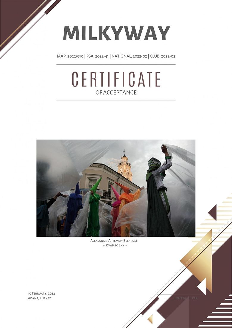 Aleksandr Artemev. Photographic awards. The International exhibition of art photography MILKYWAY (PSA 2022-41, IAAP 2022/010)