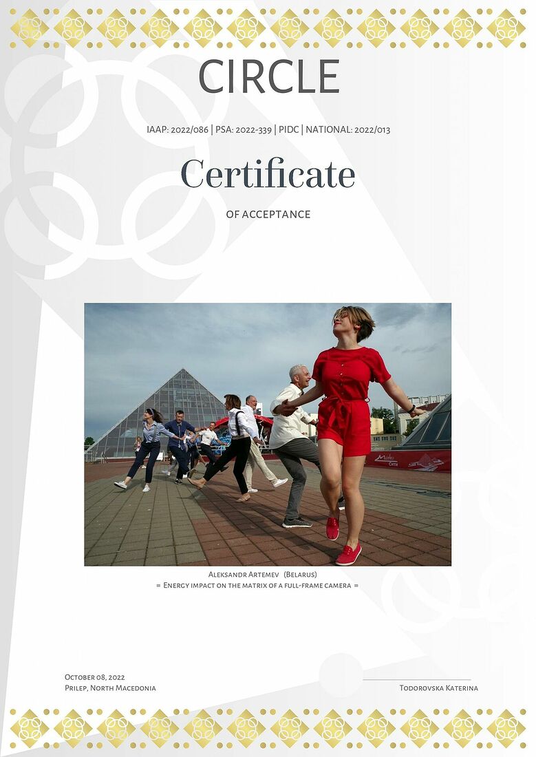 Aleksandr Artemev. Photographic awards. The International exhibition of art photography "Circle" (IAAP 2022/086, PSA 2022-339)
