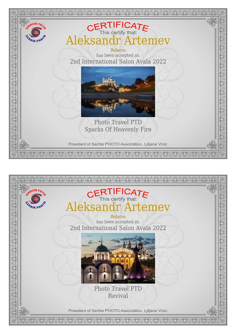 Aleksandr Artemev. Photographic awards. 2nd International Salon Avala, Serbia (PSA 2022-450, GPU L220124)