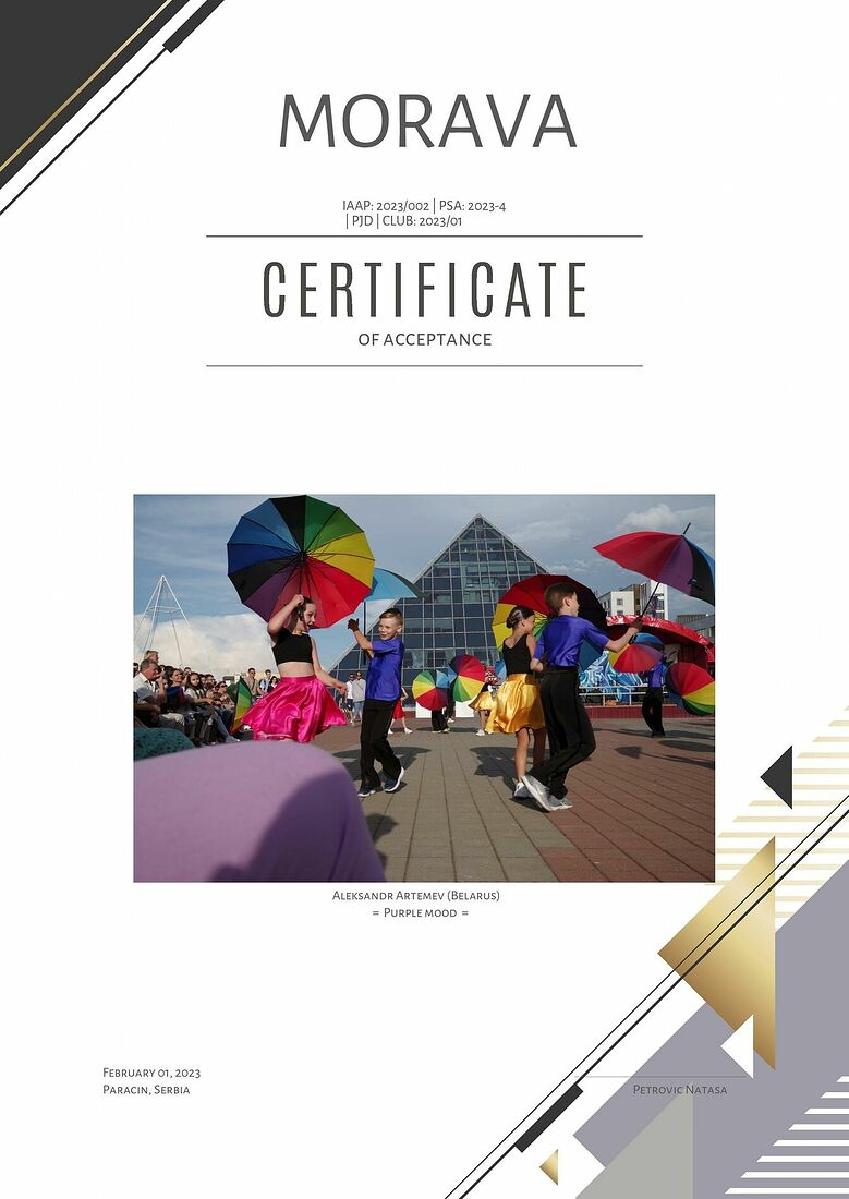 Aleksandr Artemev. Photographic awards. The International exhibition Morava (PSA 2023-4, Art Team 2023/01)