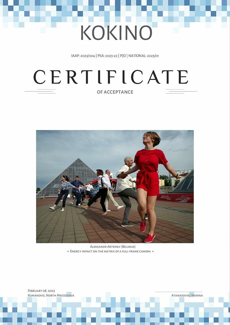 Aleksandr Artemev. Photographic awards. Photo Salon Kokino (PSA 2023-22, Kumanovo 2023/01)