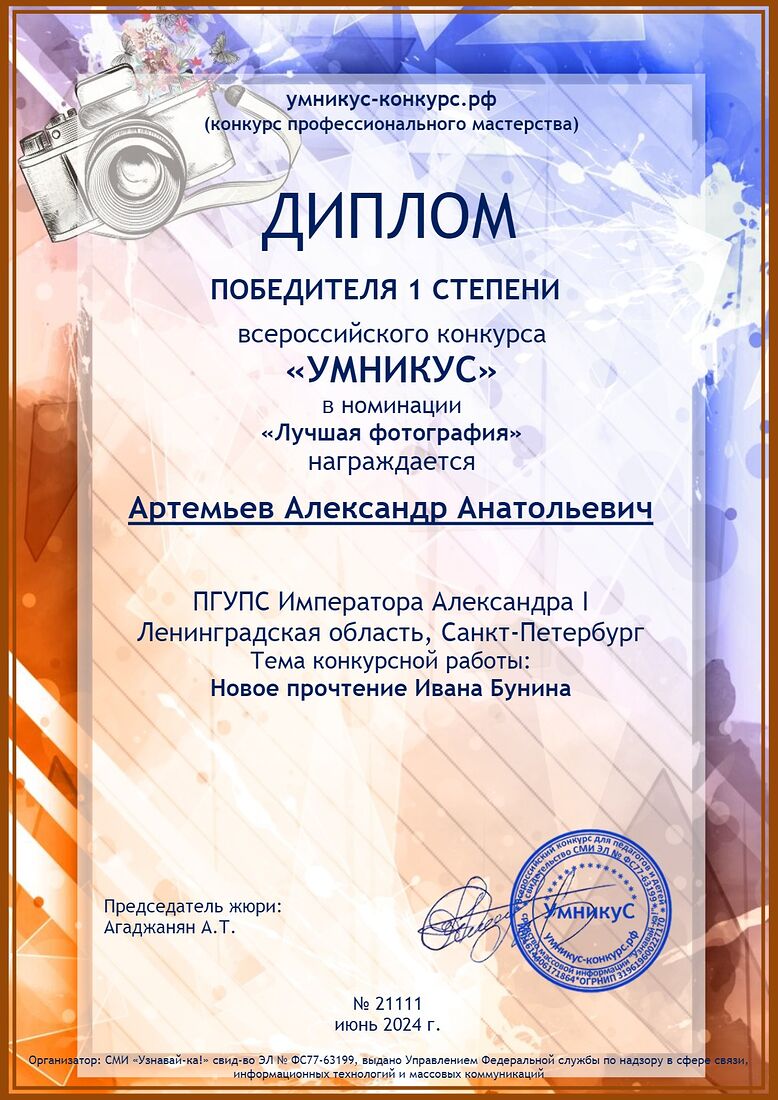 Aleksandr Artemev. Photographic awards. Untitled