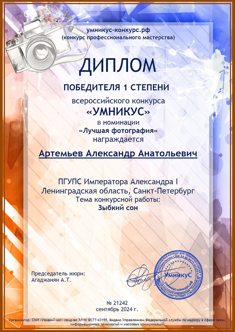 Aleksandr Artemev. Photographic awards. Зыбкий сон.jpg