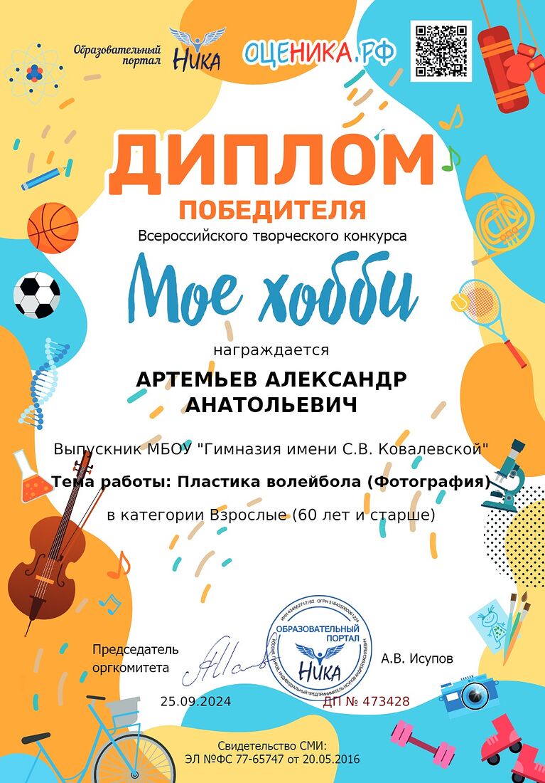 Aleksandr Artemev. Photographic awards. Пластика волейбола.jpg